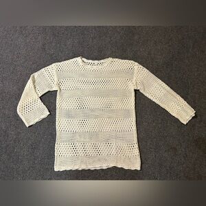 Cream Crochet Knit women’s Long Sleeve Sweater size Small
